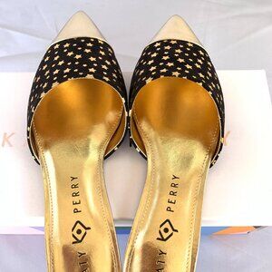 NWT Katy Perry Pointed Toe Metallic Star Mules Gold Black - The Tarin